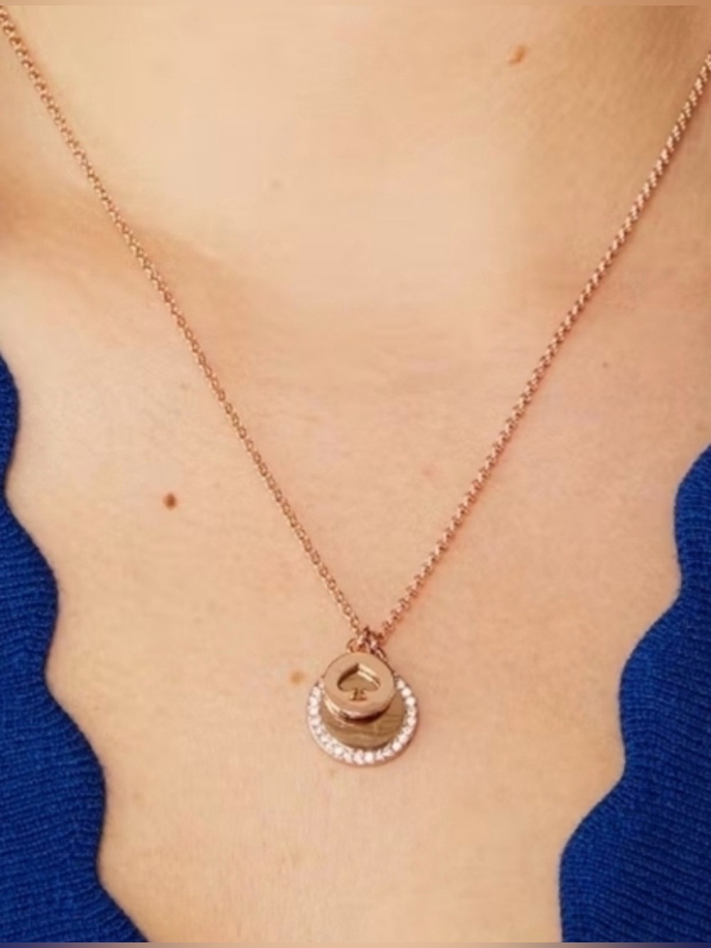 Kate Spade “Spot The Spade” Rose Gold Pave Charm Pendant Necklace -NWT - Picture 2 of 6